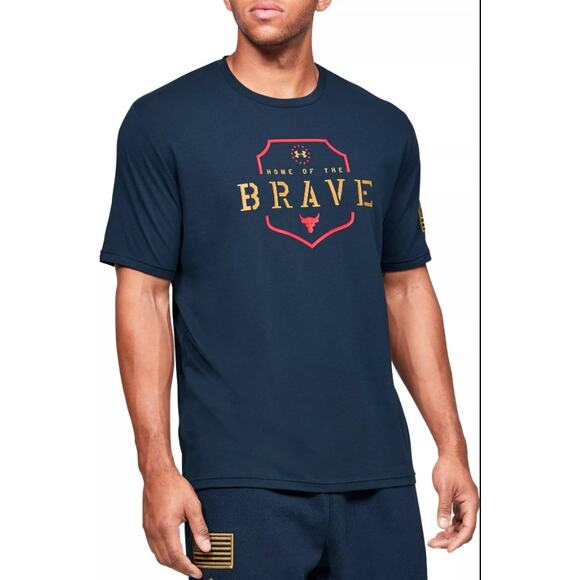 Under Armour Men’s Project Rock Home of The Brave Pullover T Shirt Size XL Blue - Picture 1 of 6
